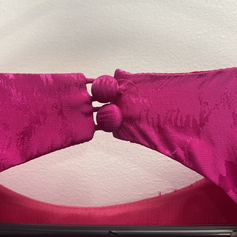 Vintage A.J. Bari 100% Silk Lined Fuchsia Pink Bow Tie Ruffle Dress Size 8 - Picture 11 of 15